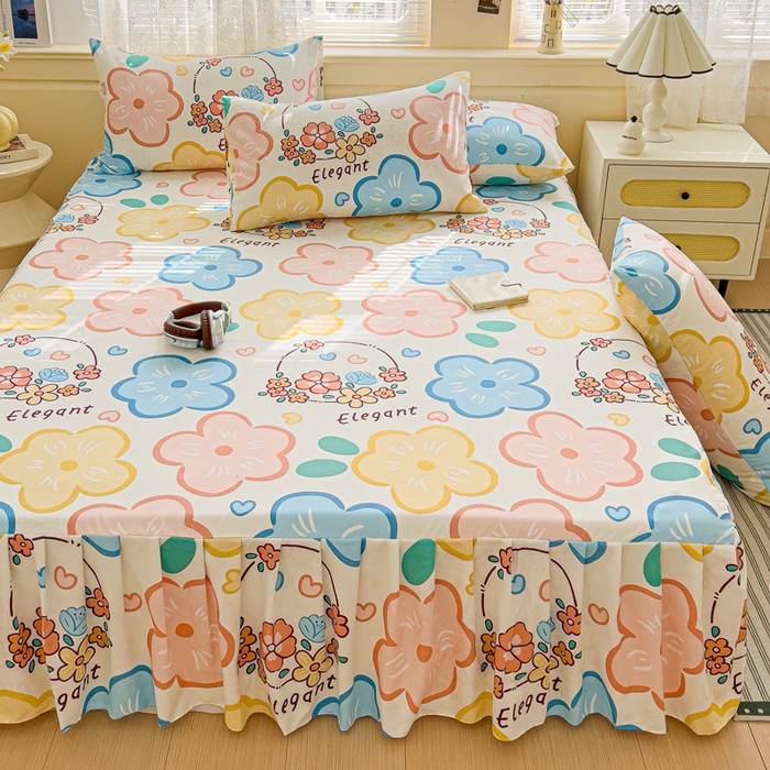 91家纺网 家纺一手货源 找家纺 极梦家纺（支持定制）  2025新款春秋130克加厚植物羊绒磨毛印花单床裙三件套 甜蜜桔朵