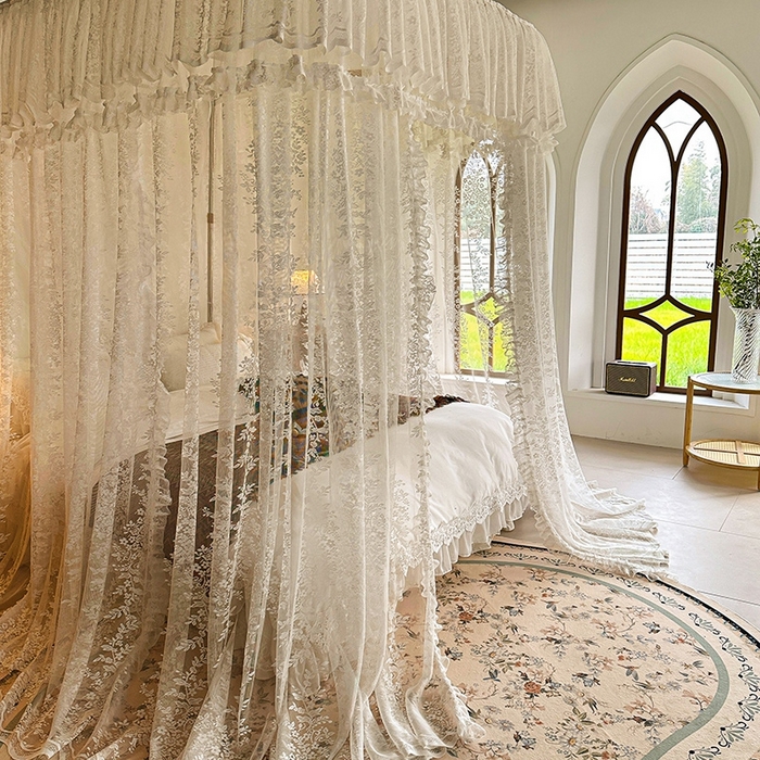 91家纺网 家纺一手货源 找家纺 都市缘蚊帐  2025新款303法式提花蕾丝蚊帐 303玫瑰庄园-奶油杏