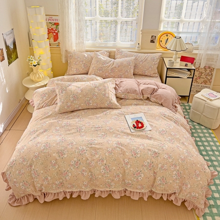 91家纺网 家纺一手货源 找家纺 （总）纽缦家纺 2025新款云感提花双层纱韩版四件套