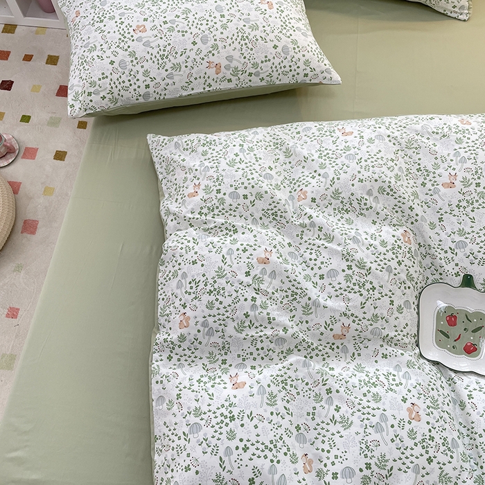 91家纺网 家纺一手货源 找家纺 丫丫家纺  2025新款13070全棉喷气小清新印花单品套件系列-四件套 松鼠小鹿