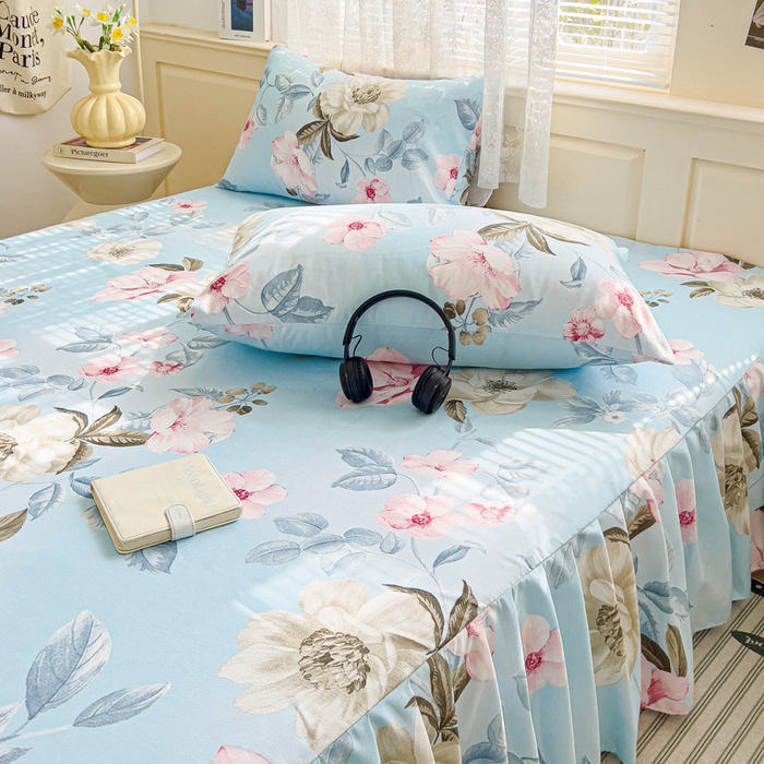 91家纺网 家纺一手货源 找家纺 极梦家纺（支持定制）  2025新款春秋130克加厚植物羊绒磨毛印花单床裙三件套 美兮浅香