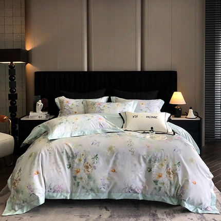 薏思家纺 2025新款100支长绒棉数码印花飞边款四件套 晚香青玉