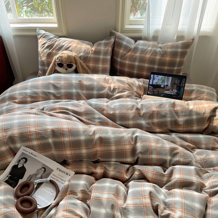 91家纺网 家纺一手货源 找家纺 雅居纺家纺 2025全棉色织水洗棉四件套 洛卡灰