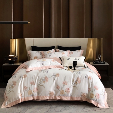 91家纺网 家纺一手货源 找家纺 薏思家纺 2025新款100支长绒棉数码印花飞边款四件套 凌波仙子