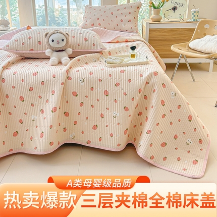 91家纺网 家纺一手货源 找家纺 恒尚居 2025新款全棉床盖床单小清新床垫床褥垫-跑量（四季款） 甜心草莓