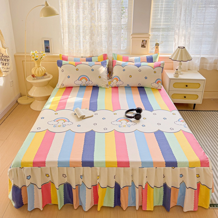 91家纺网 家纺一手货源 找家纺 （总）极梦家纺（支持定制）  2025新款春秋130克加厚植物羊绒磨毛印花单床裙三件套