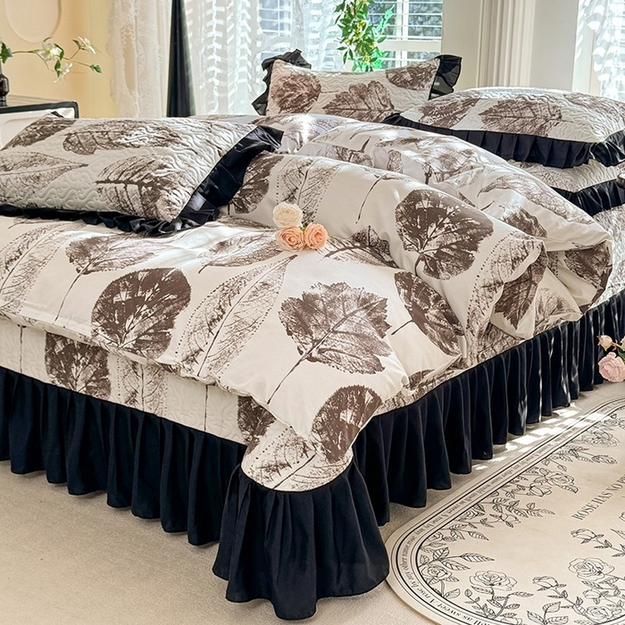 91家纺网 家纺一手货源 找家纺 金盛皇朝家纺 2025新款法式赫本风大花卉床盖四件套 枝叶扶苏