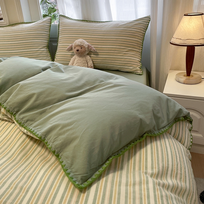 91家纺网 家纺一手货源 找家纺 蓝邻家纺 2025年新款全棉水洗棉贝壳边四件套系列 柒夏