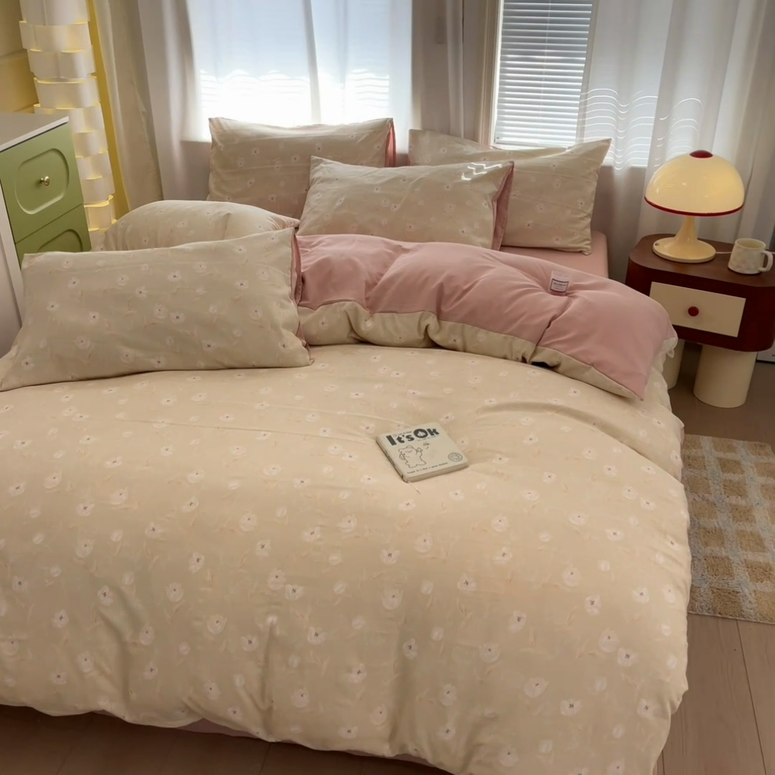 91家纺网 家纺一手货源 找家纺 新印象 2025新款有氧针织棉双层纱四件套初晴