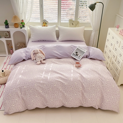 丫丫家纺   2025全棉13070单被套印花小清新卡通碎花纯棉单品被套枕套（有预缩售后无忧 免费提供买家秀） 紫色小兔