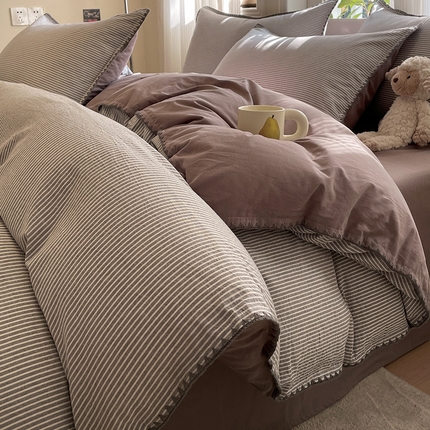 91家纺网 家纺一手货源 找家纺 蓝邻家纺 2025年新款全棉水洗棉贝壳边四件套系列 佐伊灰