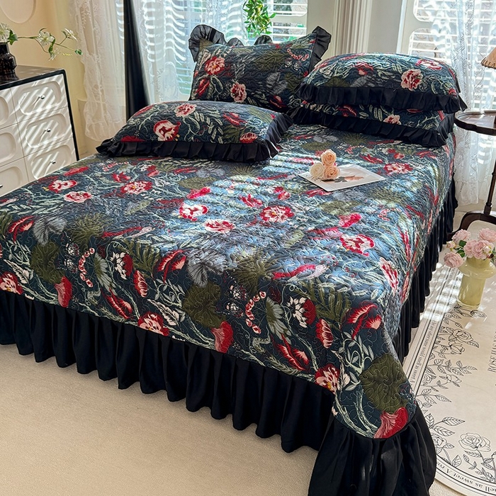 91家纺网 家纺一手货源 找家纺 金盛皇朝家纺 2025新款法式赫本风大花卉床盖四件套 凤鸣朝阳