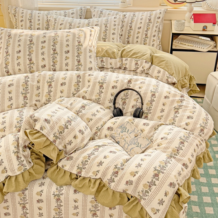 91家纺网 家纺一手货源 找家纺 纽缦家纺 2025新款云感提花双层纱韩版四件套 玫瑰哒