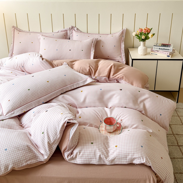 91家纺网 家纺一手货源 找家纺 可思家纺2025新款可思-简单款双层纱套件 心语粉