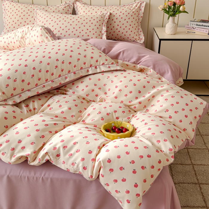 91家纺网 家纺一手货源 找家纺 可思家纺2025新款可思-简单款双层纱套件 小苹果