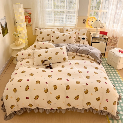 91家纺网 家纺一手货源 找家纺 （总）纽缦家纺 2025新款云感提花双层纱韩版四件套