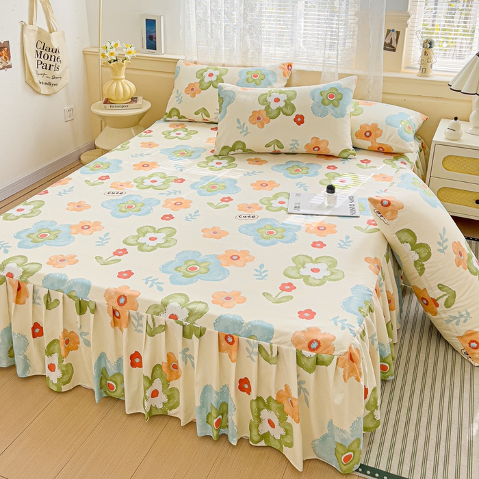 91家纺网 家纺一手货源 找家纺 极梦家纺（支持定制）  2025新款春秋130克加厚植物羊绒磨毛印花单床裙三件套 云朵泡芙