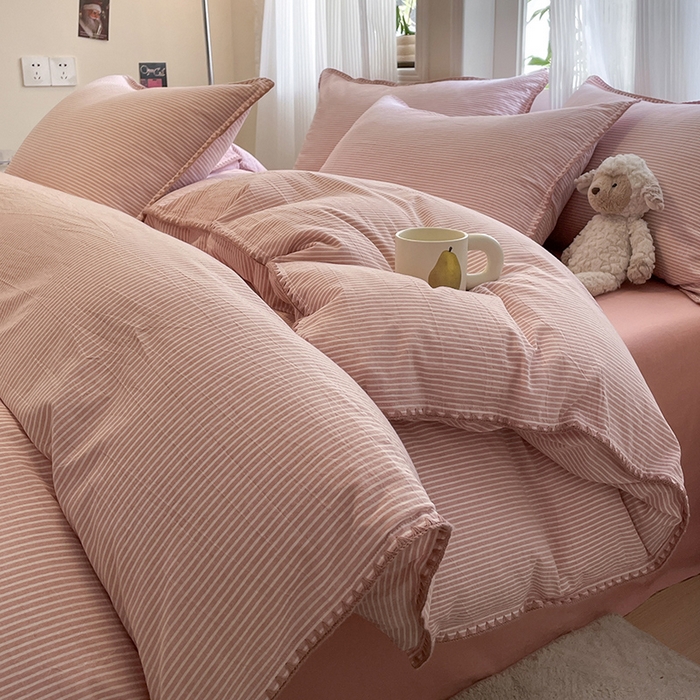 91家纺网 家纺一手货源 找家纺 蓝邻家纺 2025年新款全棉水洗棉贝壳边四件套系列 佐伊粉