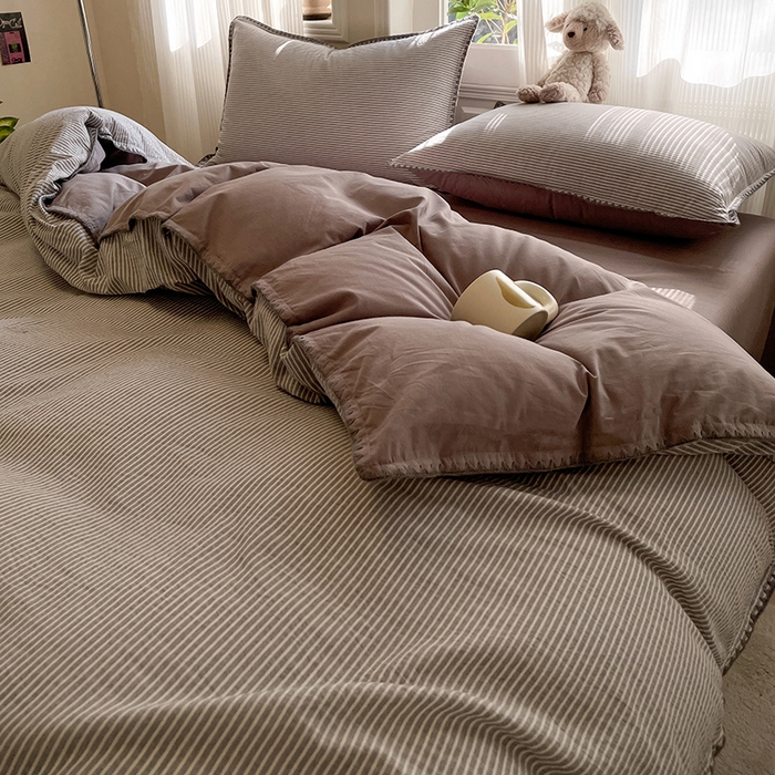 91家纺网 家纺一手货源 找家纺 蓝邻家纺 2025年新款全棉水洗棉贝壳边四件套系列 佐伊灰