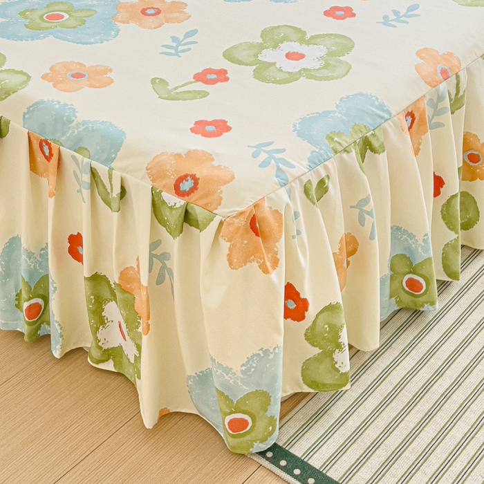 91家纺网 家纺一手货源 找家纺 极梦家纺（支持定制）  2025新款春秋130克加厚植物羊绒磨毛印花单床裙三件套 云朵泡芙