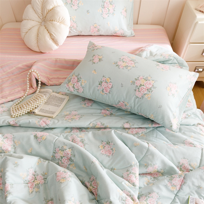 91家纺网 家纺一手货源 找家纺 恬思语家纺 2025新款全棉印花棉花夏被夏枝花语