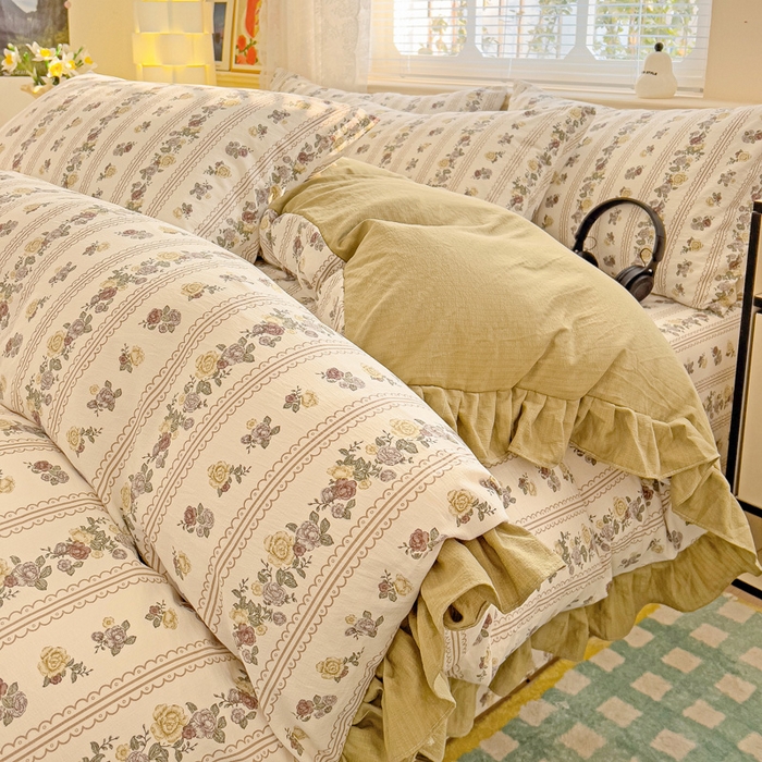 91家纺网 家纺一手货源 找家纺 纽缦家纺 2025新款云感提花双层纱韩版四件套 玫瑰哒