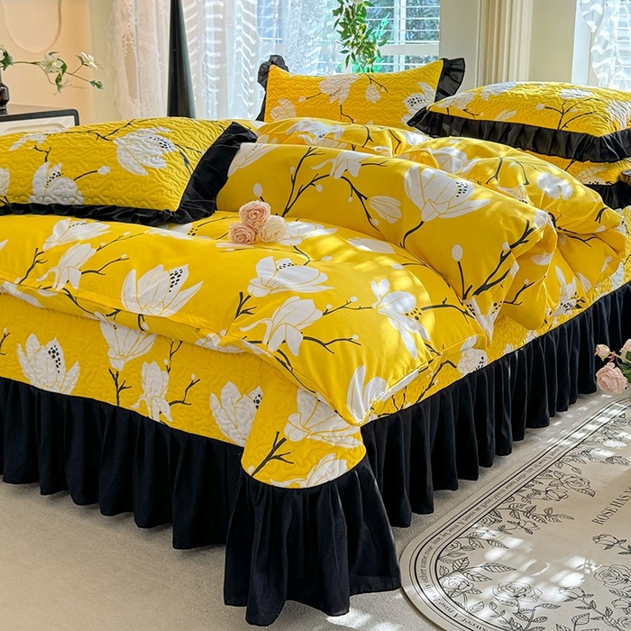 91家纺网 家纺一手货源 找家纺 金盛皇朝家纺 2025新款法式赫本风大花卉床盖四件套 金玉满堂