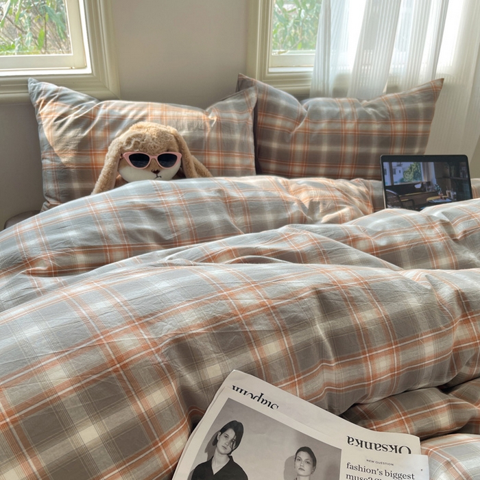 91家纺网 家纺一手货源 找家纺 雅居纺家纺 2025全棉色织水洗棉四件套 洛卡灰