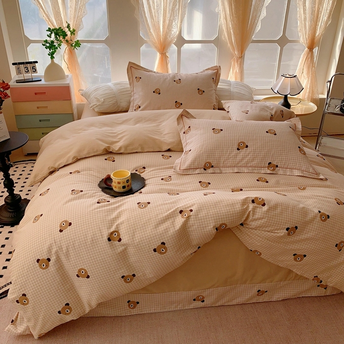 91家纺网 家纺一手货源 找家纺 奈萝家纺2025新款全棉 小号三件套 标准四件套 小浣熊咖