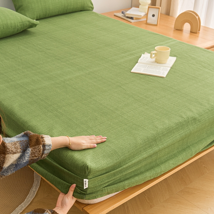 91家纺网 家纺一手货源 找家纺 棉乐町家居  2025新款原棉粗布床笠 嫩緑