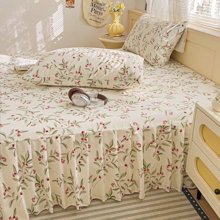 91家纺网 家纺一手货源 找家纺 极梦家纺（支持定制）  2025新款春秋130克加厚植物羊绒磨毛印花单床裙三件套 相思红果