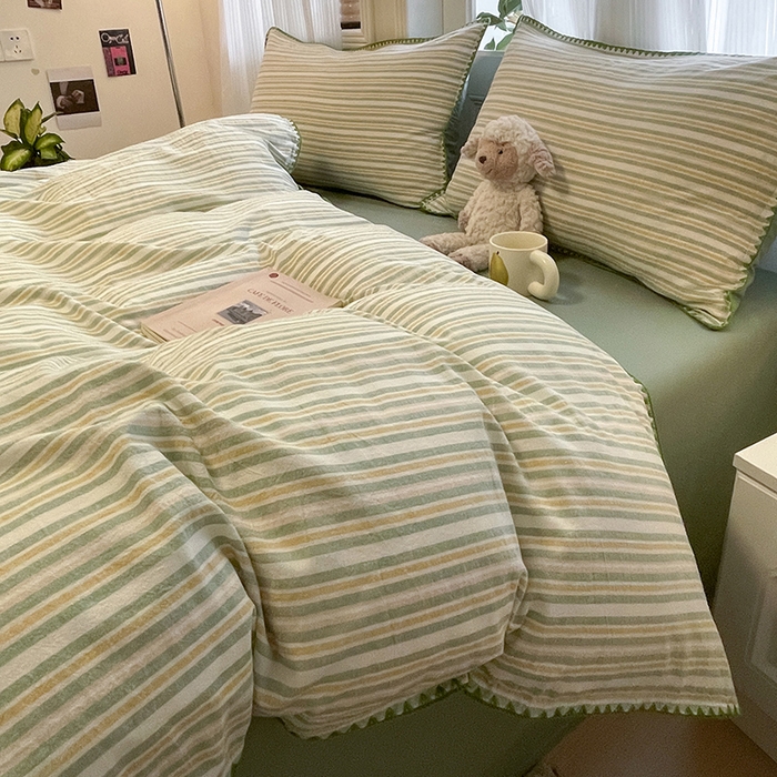 91家纺网 家纺一手货源 找家纺 蓝邻家纺 2025年新款全棉水洗棉贝壳边四件套系列 柒夏