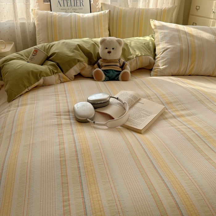 91家纺网 家纺一手货源 找家纺 雅居纺家纺 2025全棉色织水洗棉四件套 麦田绿