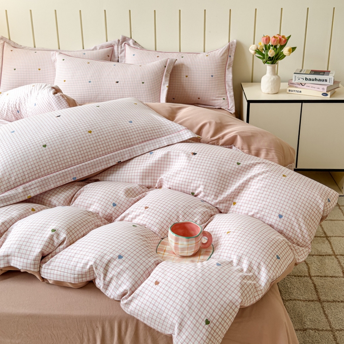 91家纺网 家纺一手货源 找家纺 可思家纺2025新款可思-简单款双层纱套件 心语粉