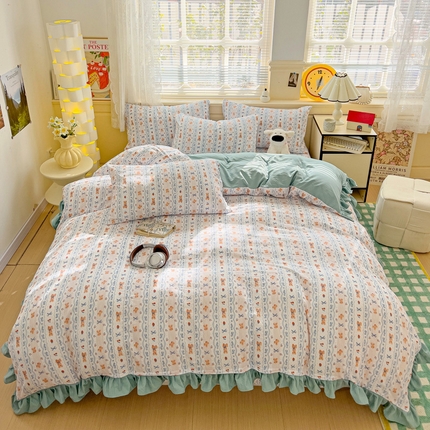 纽缦家纺 2025新款云感提花双层纱韩版四件套 他和她的兔