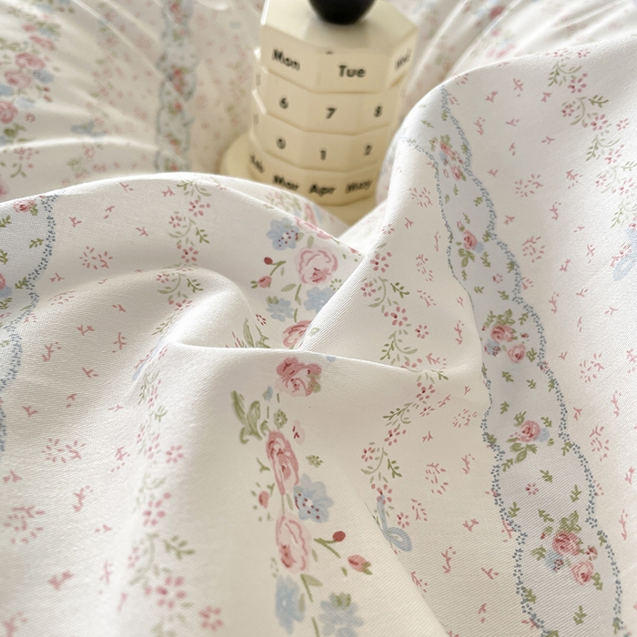 91家纺网 家纺一手货源 找家纺 丫丫家纺  2025新款13070全棉喷气小清新印花单品套件系列-四件套 水苏花条纹