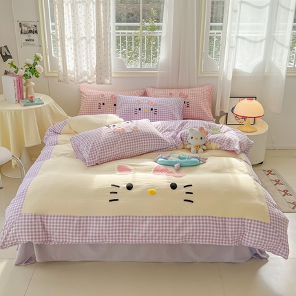 91家纺网 家纺一手货源 找家纺 （总）2025春夏新款云朵棉水洗棉毛巾绣拼角工艺四件套