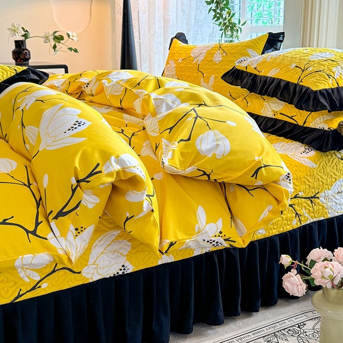 91家纺网 家纺一手货源 找家纺 金盛皇朝家纺 2025新款法式赫本风大花卉床盖四件套 金玉满堂