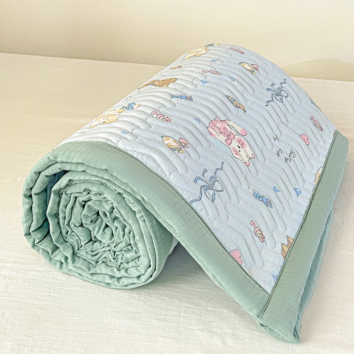 91家纺网 家纺一手货源 找家纺 纽缦家纺 2025新款云感提花双层纱学生床垫 小猫时光蓝