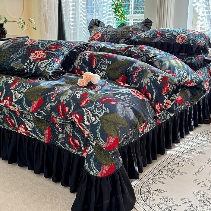 91家纺网 家纺一手货源 找家纺 金盛皇朝家纺 2025新款法式赫本风大花卉床盖四件套 凤鸣朝阳