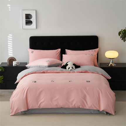 鼎飞家纺 2025新款全棉纯色双拼套件 肉粉浅灰