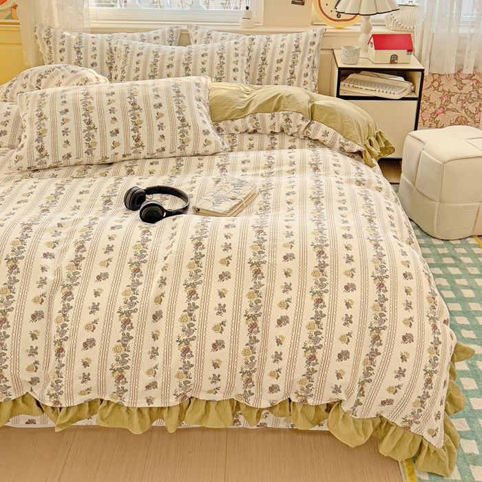 91家纺网 家纺一手货源 找家纺 纽缦家纺 2025新款云感提花双层纱韩版四件套 玫瑰哒