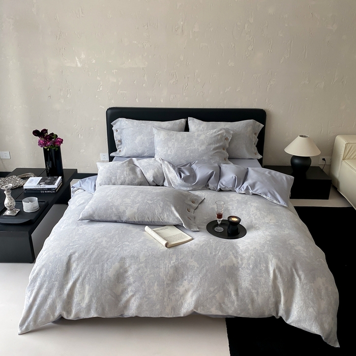 91家纺网 家纺一手货源 找家纺 旷野 2025新款全棉色织提花四件套 雾凇-蓝