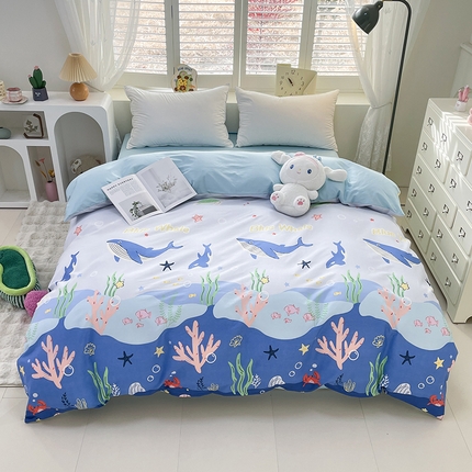 丫丫家纺   2025全棉13070单被套印花小清新卡通碎花纯棉单品被套枕套（有预缩售后无忧 免费提供买家秀） 鲸鱼
