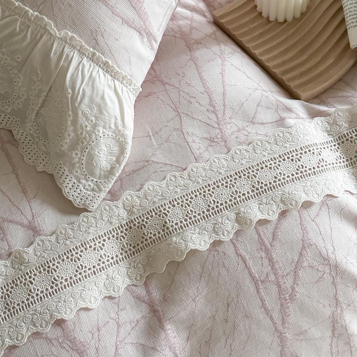 91家纺网 家纺一手货源 找家纺 亲亲公主 2025新款棉麻棉麻提花四件套 秘意-粉色