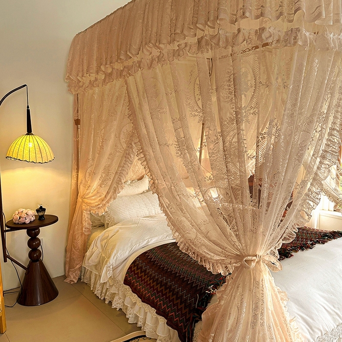 91家纺网 家纺一手货源 找家纺 都市缘蚊帐  2025新款303法式提花蕾丝蚊帐 303薇尔庄园-奶油杏