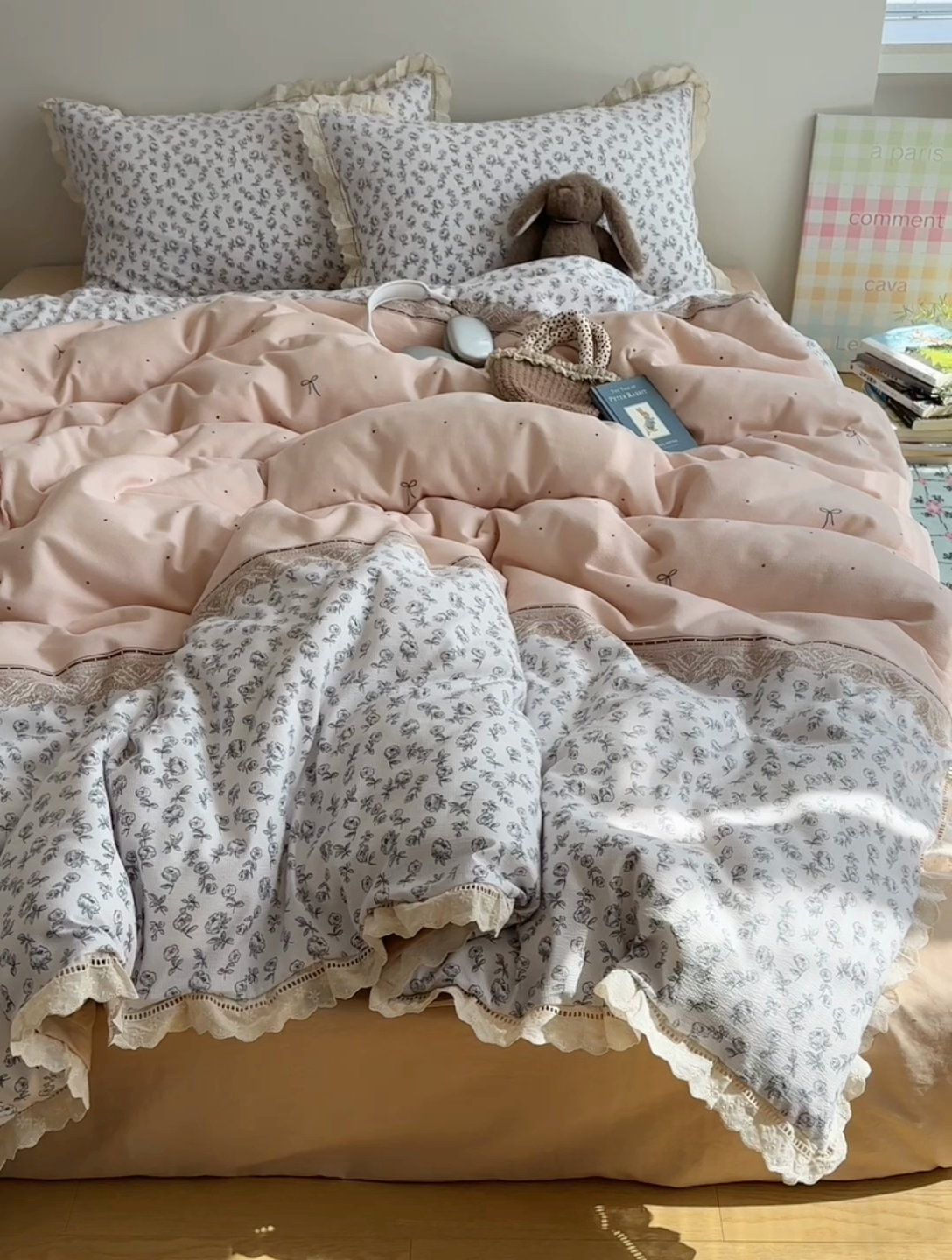 91家纺网 家纺一手货源 找家纺 顾里家纺 顾里家纺 2025新款春日碎花云朵泡泡纱花边套件 法式赫本