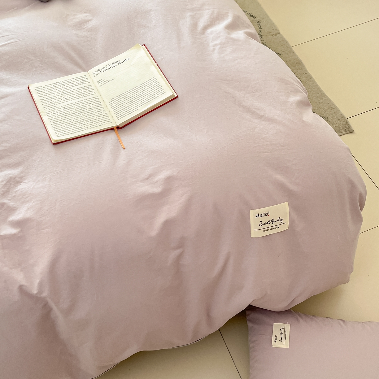 91家纺网 家纺一手货源 找家纺 寐居家纺 2025新款色织水洗棉套件 豆蔻紫+古典灰