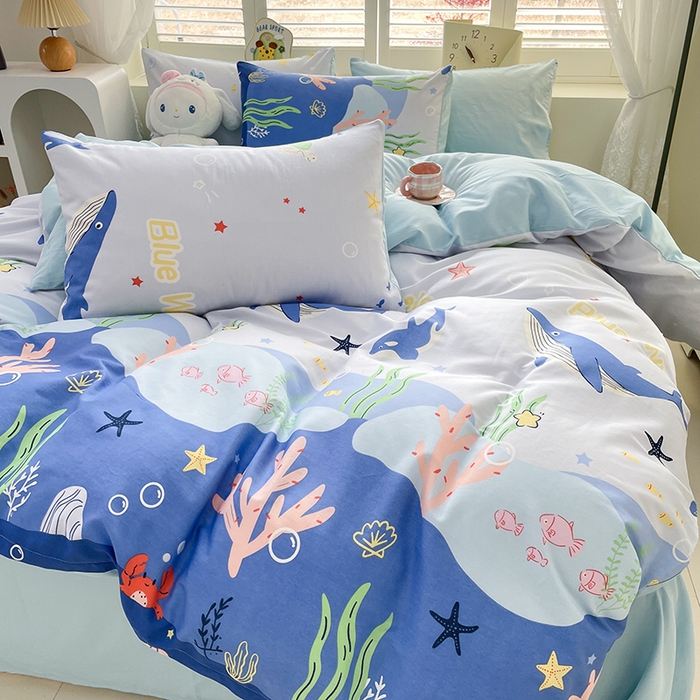 91家纺网 家纺一手货源 找家纺 丫丫家纺   2025全棉13070单被套印花小清新卡通碎花纯棉单品被套枕套（有预缩售后无忧 免费提供买家秀） 鲸鱼