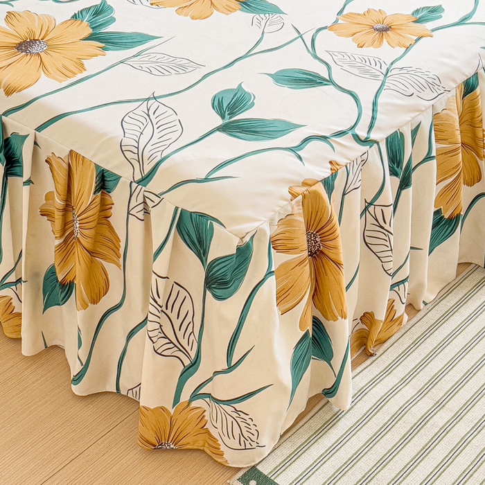 91家纺网 家纺一手货源 找家纺 极梦家纺（支持定制）  2025新款春秋130克加厚植物羊绒磨毛印花单床裙三件套 微微腾花